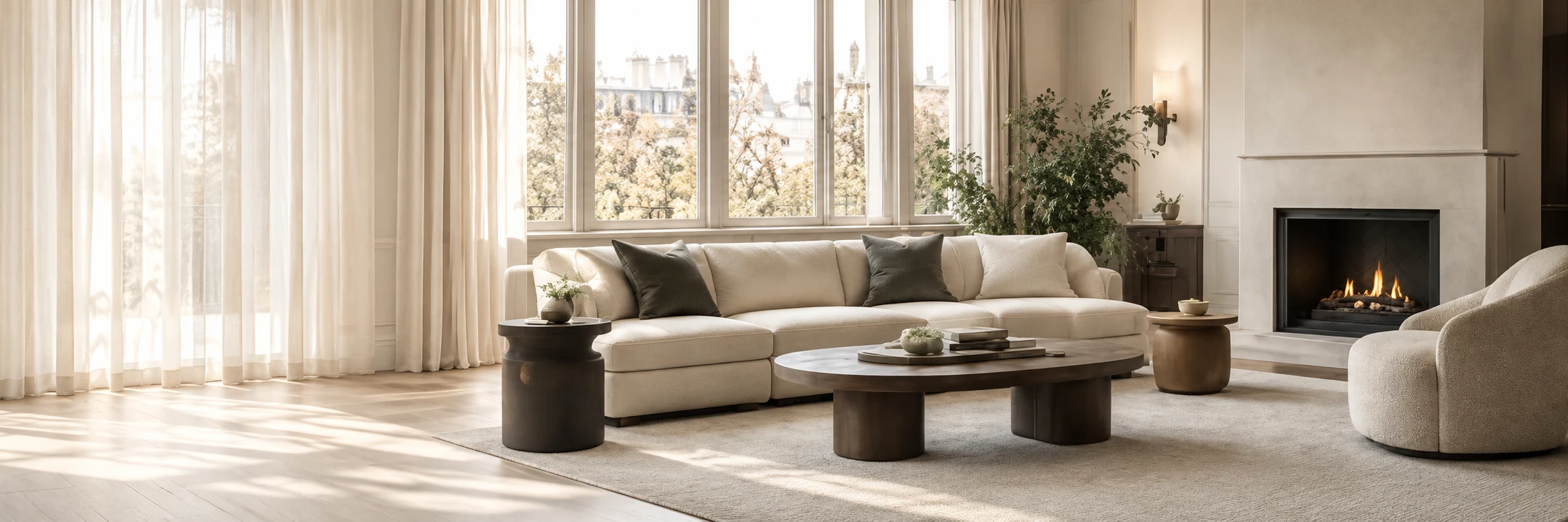 Cream sofa back in a bright living room