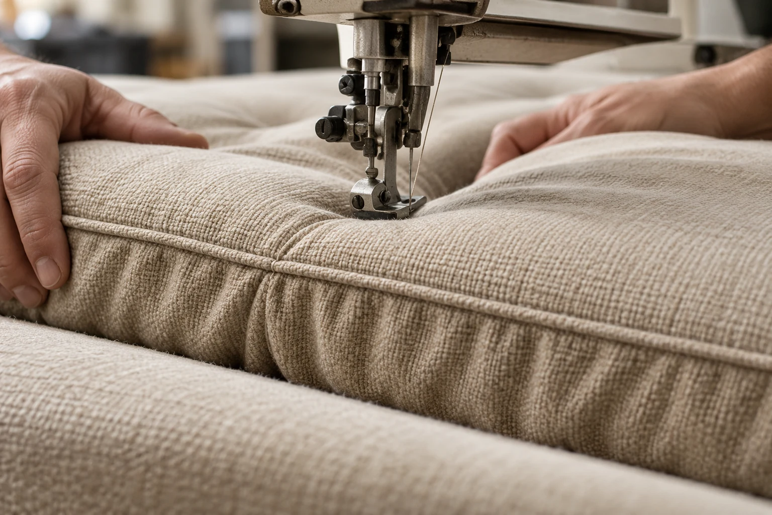 Cushion edge being sewn