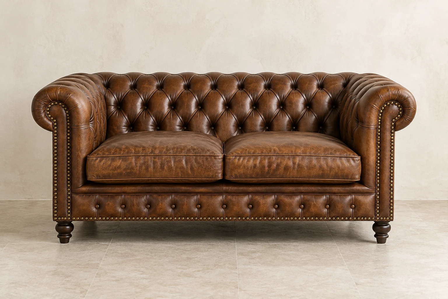 Dark brown chesterfield loveseat
