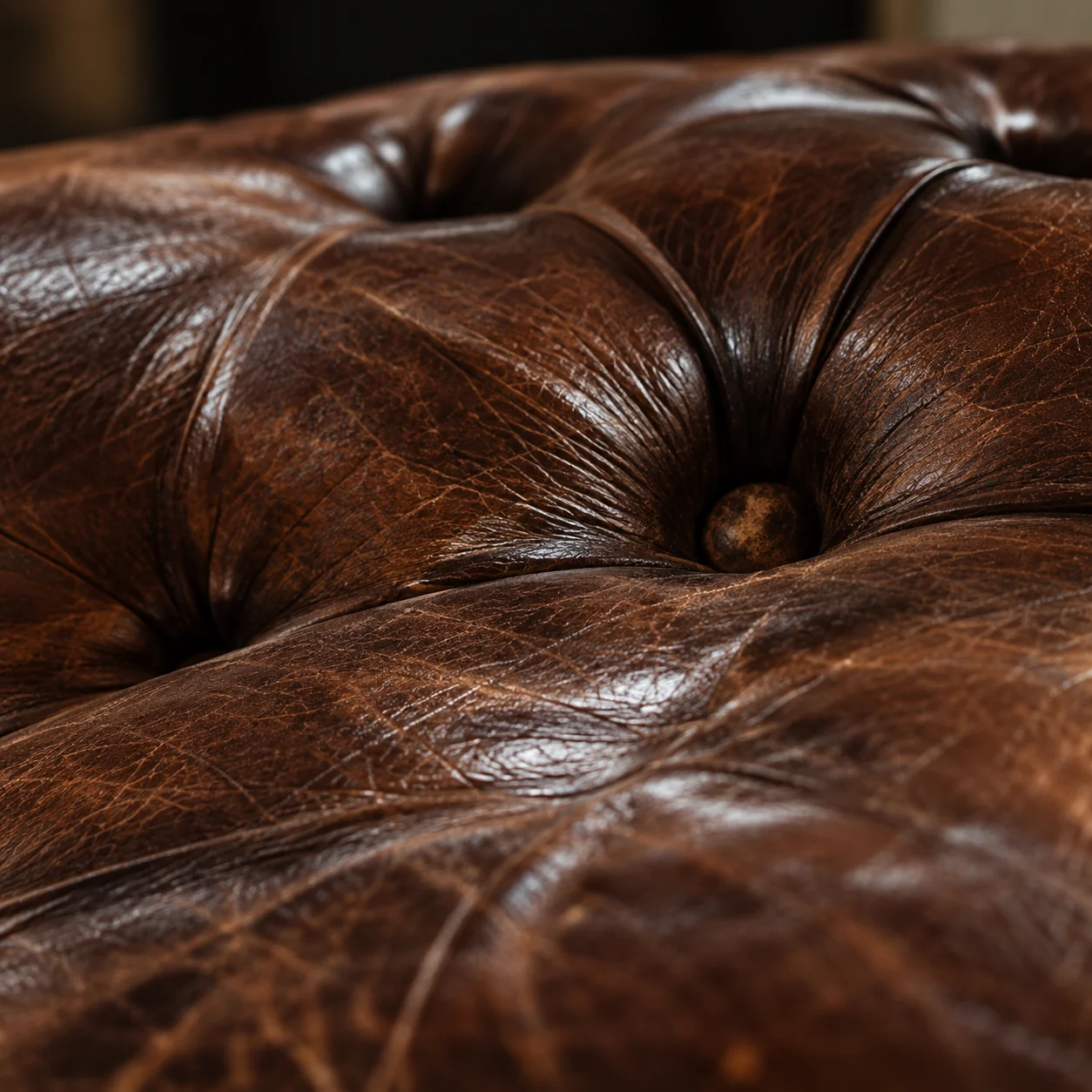 A sound leather button and the pleats radiating from it