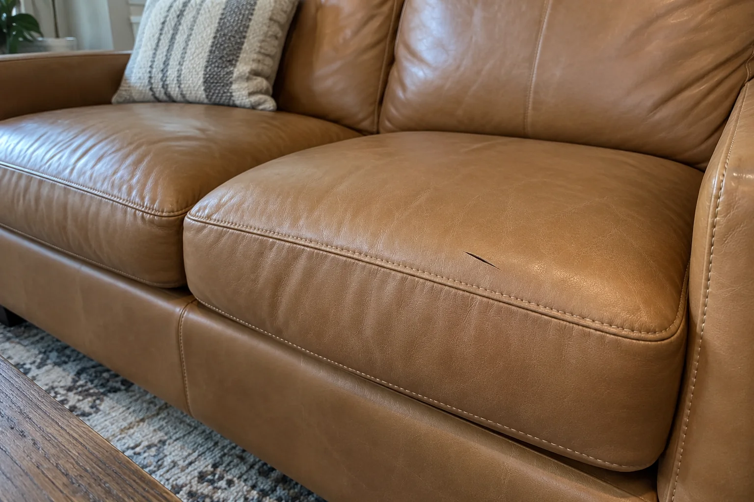 Delivery cut in a cognac seat, before