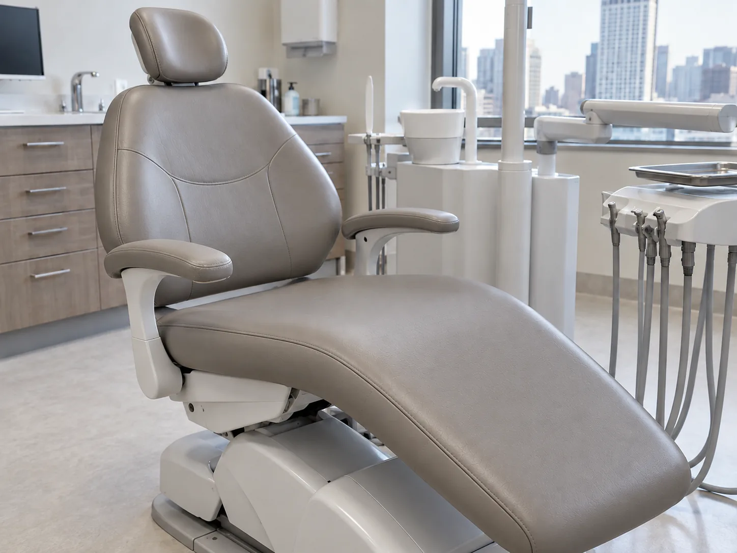 The same dental chair after its cushion set was reupholstered
