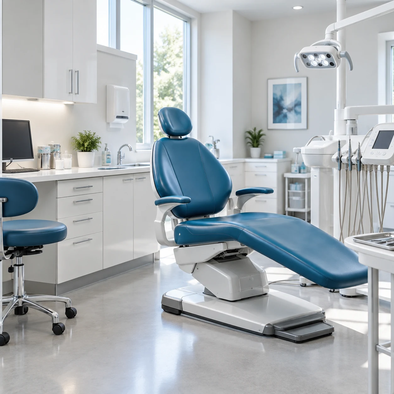 Dental operatory chair in a treatment room