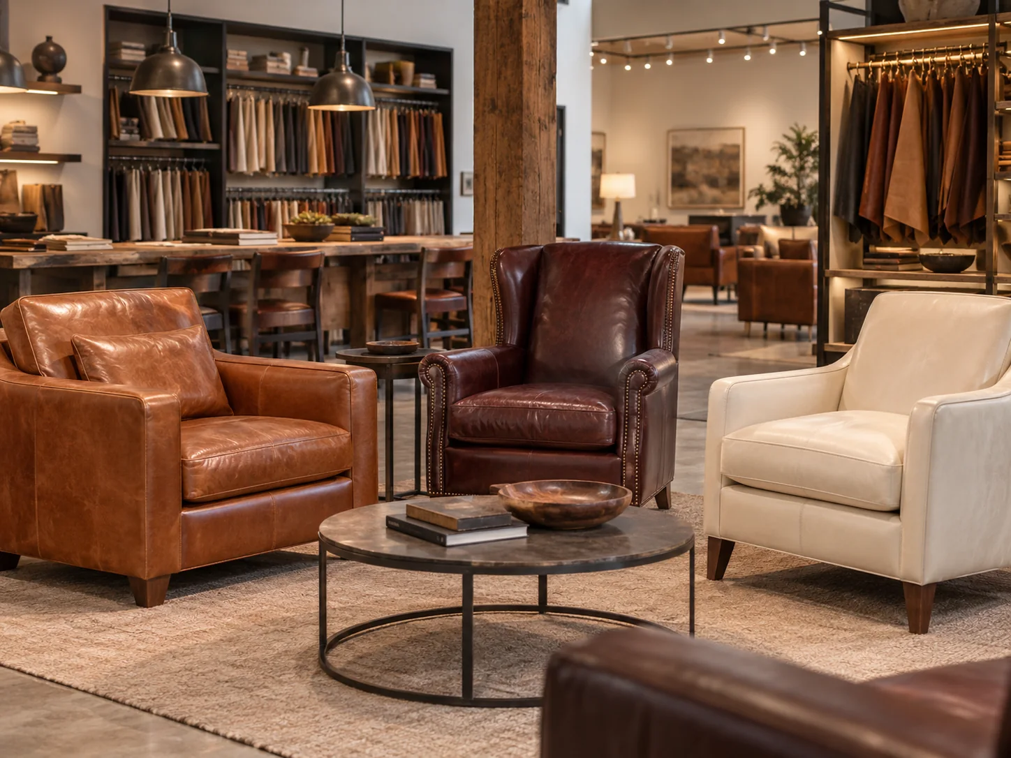 Furniture repair Flatiron: leather chairs on a design showroom floor