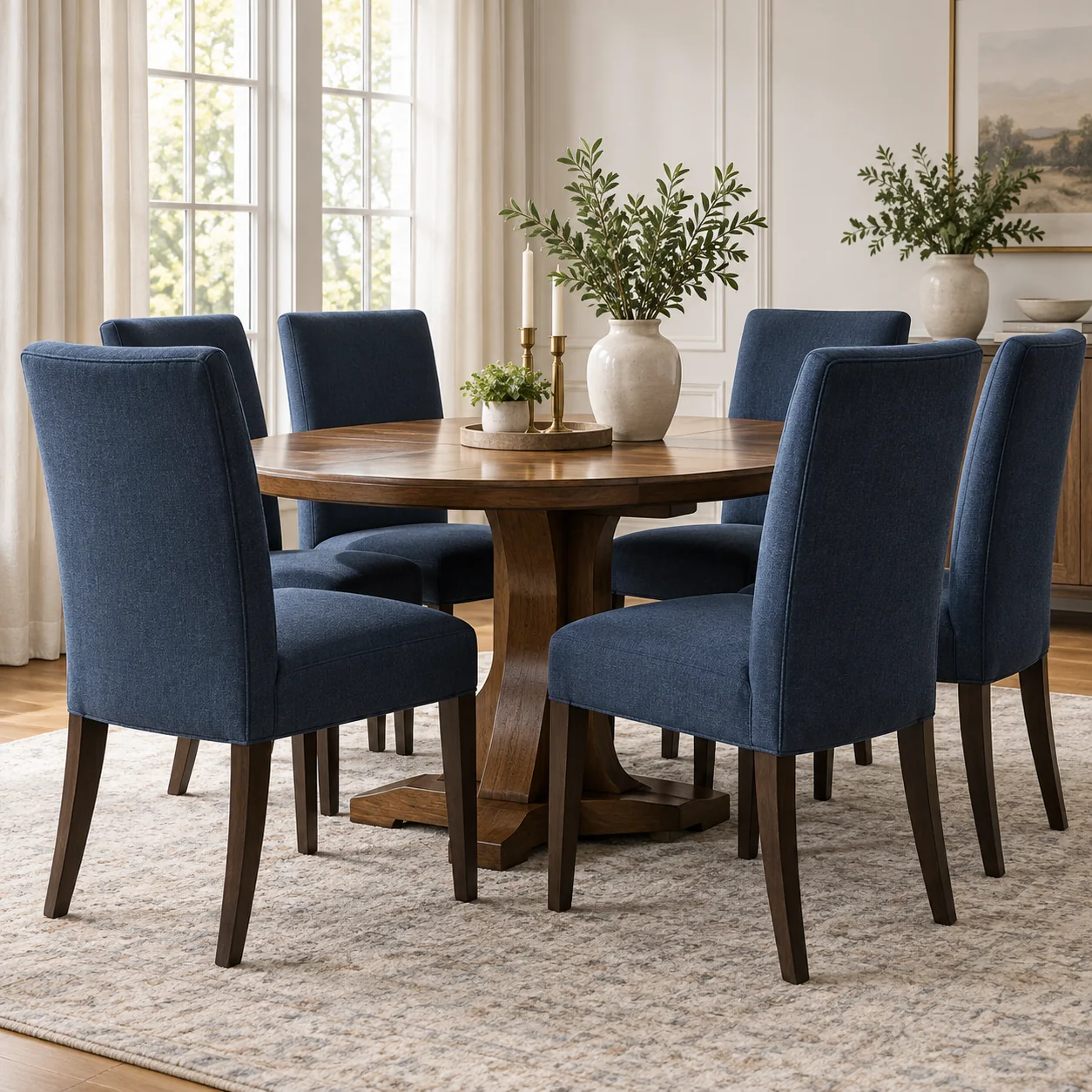 Dining set recovered in navy performance fabric