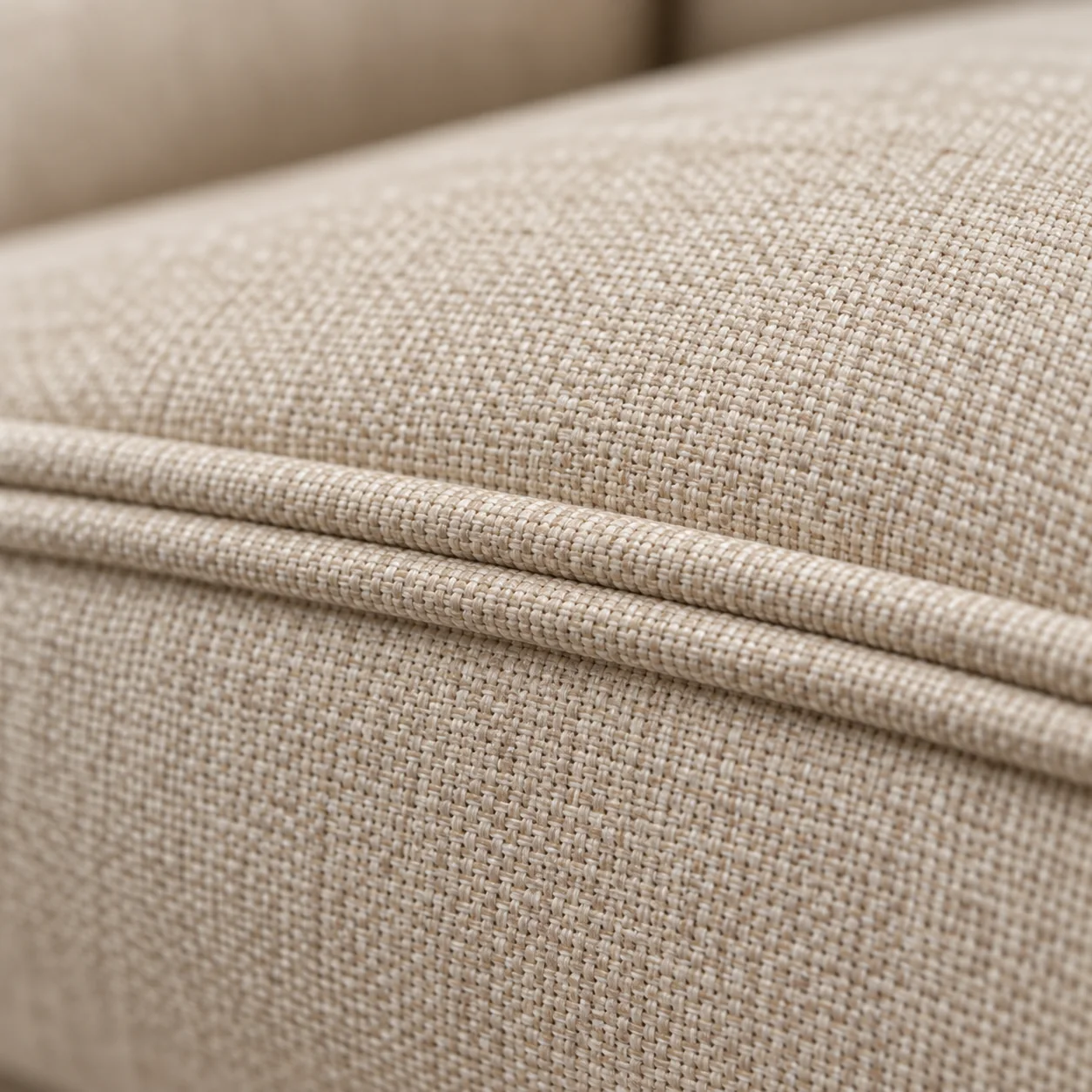 Double welt cord finishing an oatmeal dining chair edge