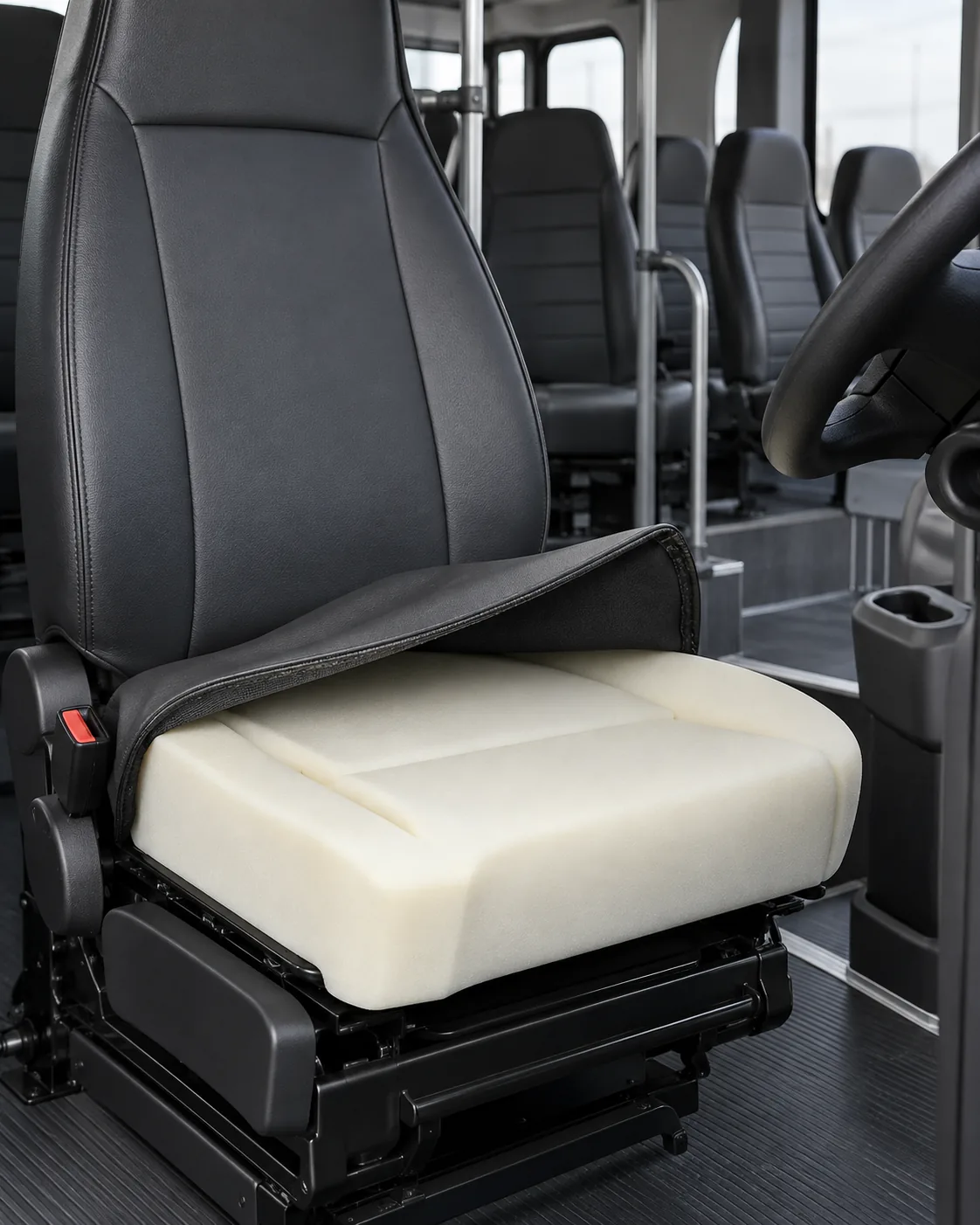 A vehicle driver seat cushion