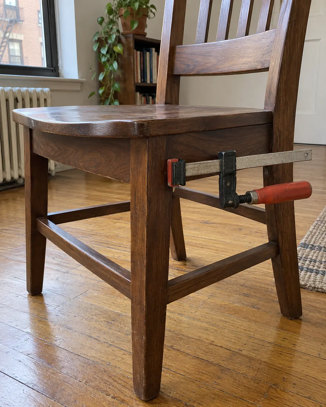 Chair joint clamped after regluing
