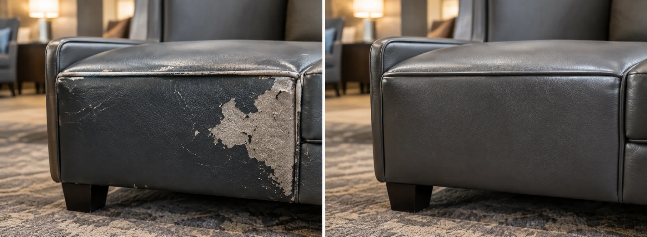 Ottoman side panel before and after