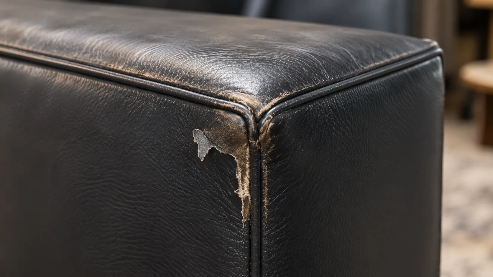 Gouged corner on black leather
