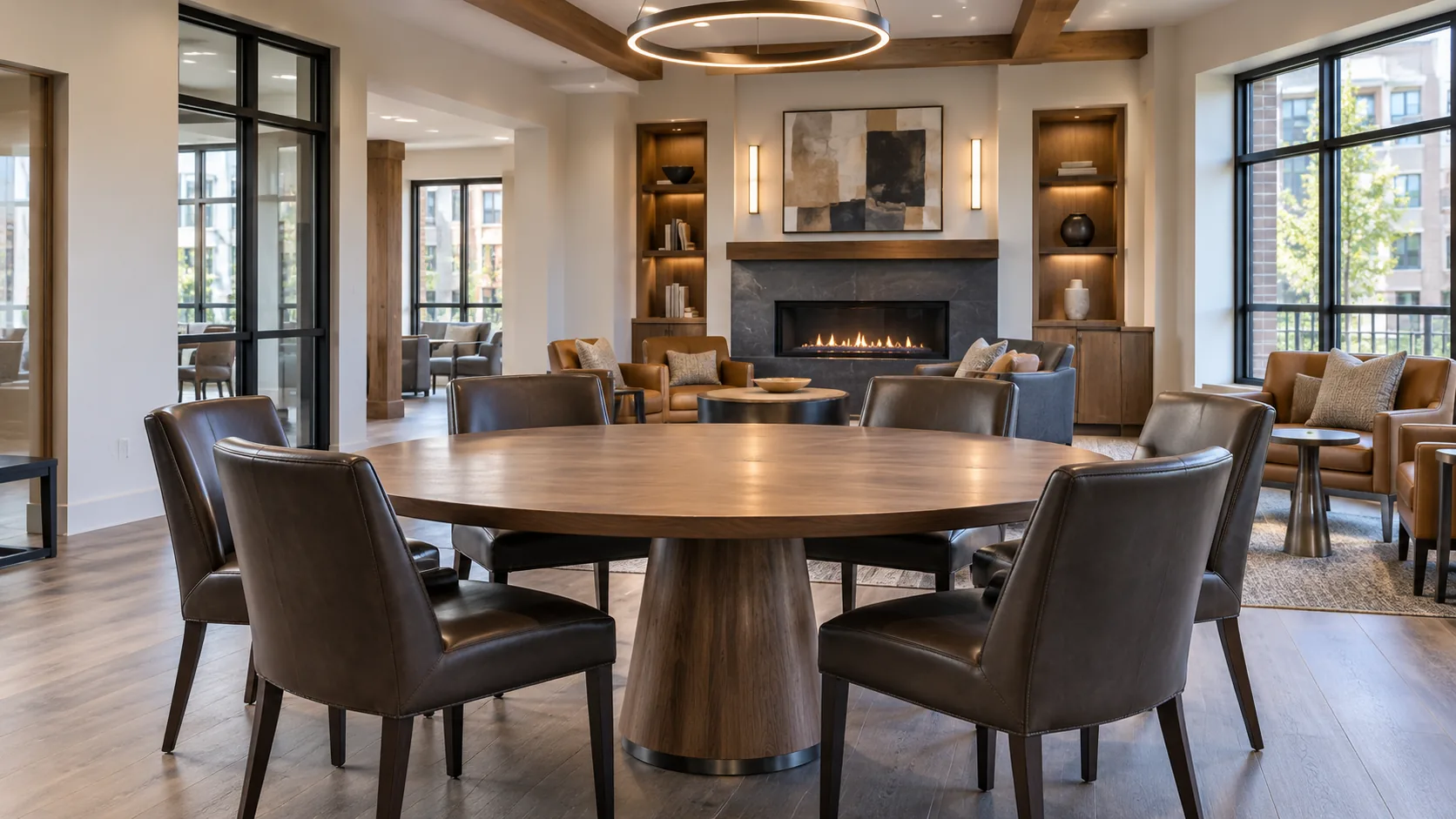 Amenity lounge seating in a managed residential building