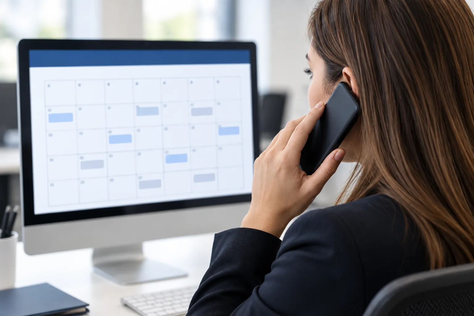 Service coordinator booking an urgent commercial seating repair by phone