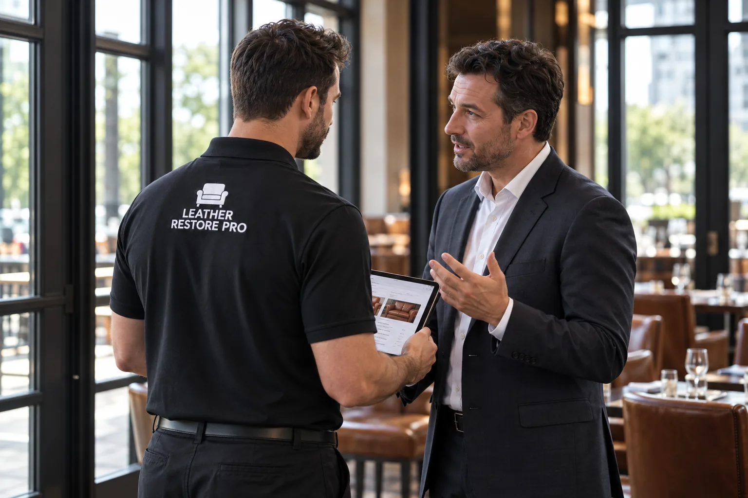 Technician walking a venue manager through a seating assessment