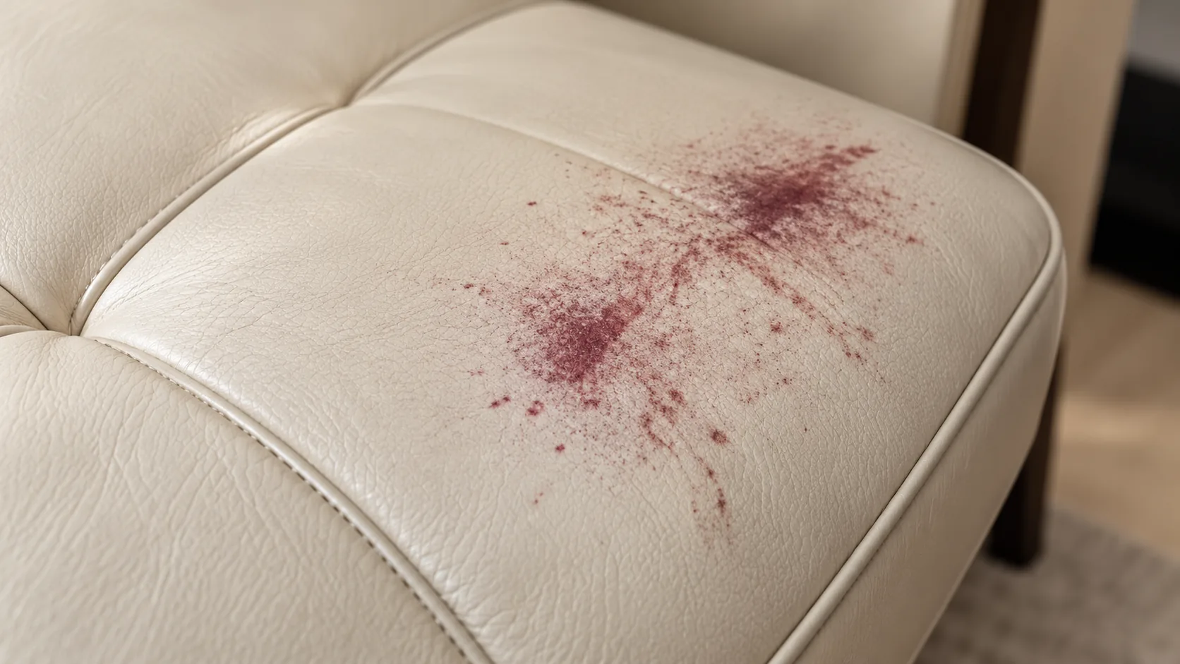 Red dye transfer on a cream leather seat