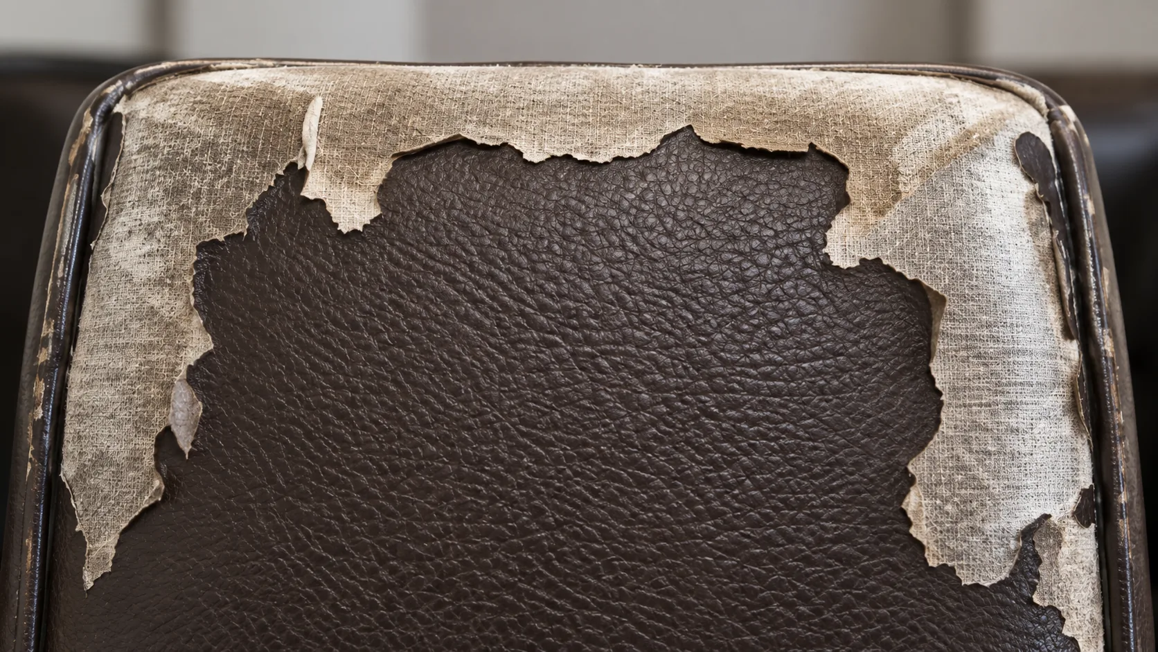 Commercial vinyl peeling away from the back of a chair