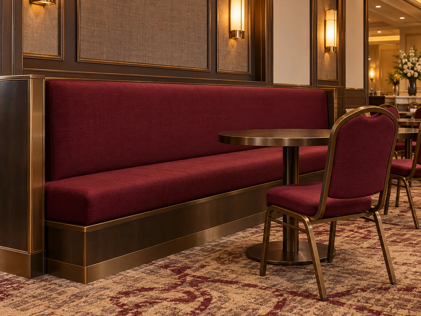 A recovered booth banquette in an event space