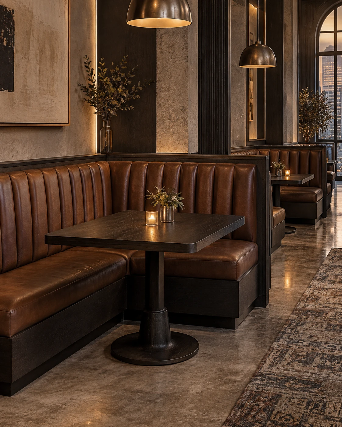 Booth and banquette seating in an event space