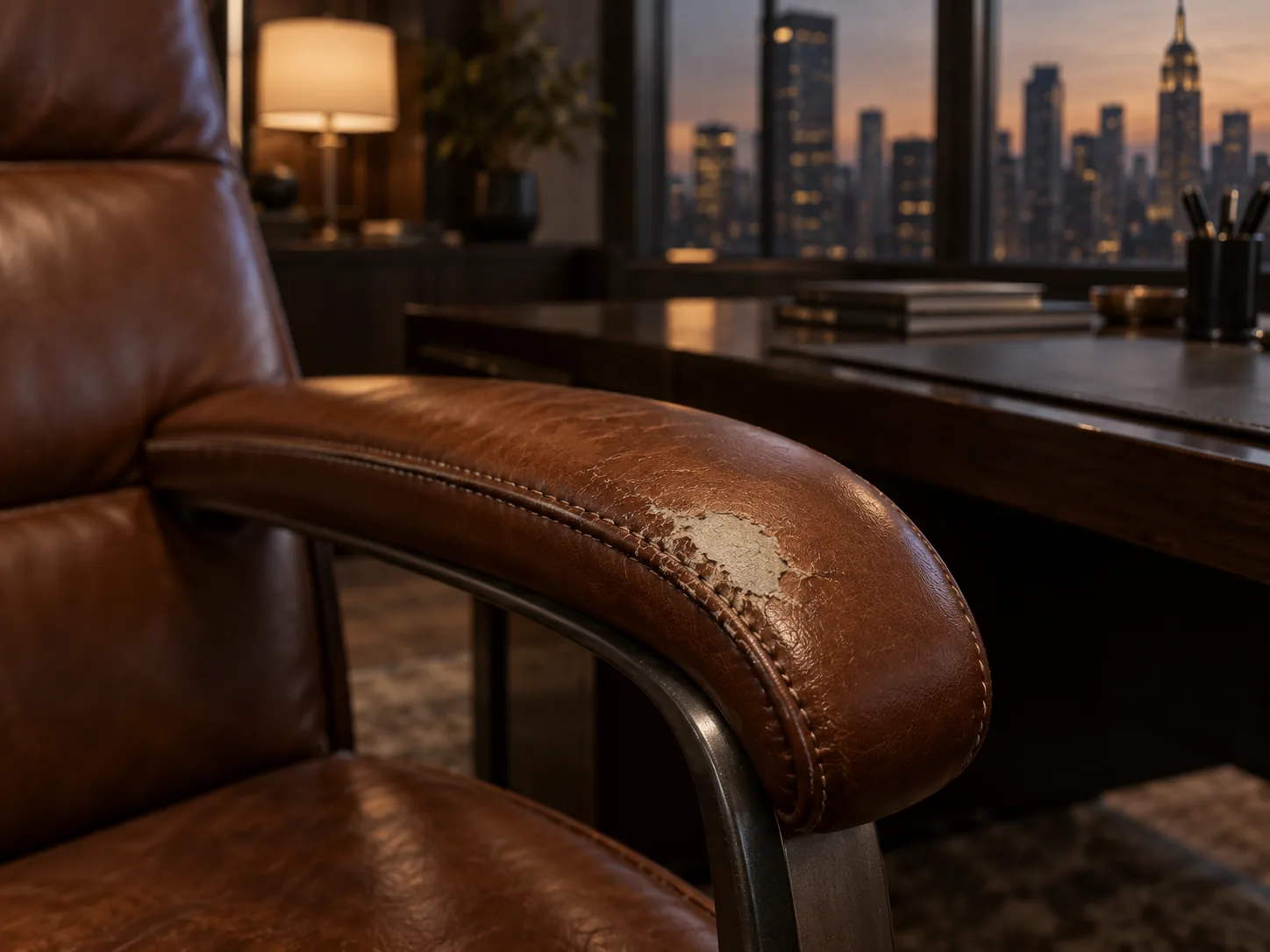 Executive chair arm worn through the finish