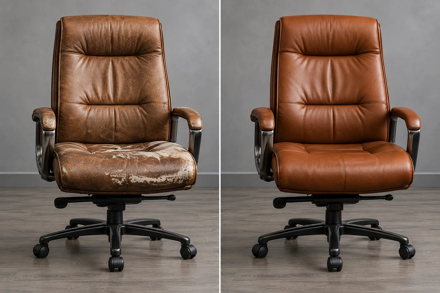 Office executive chair before and after color restoration