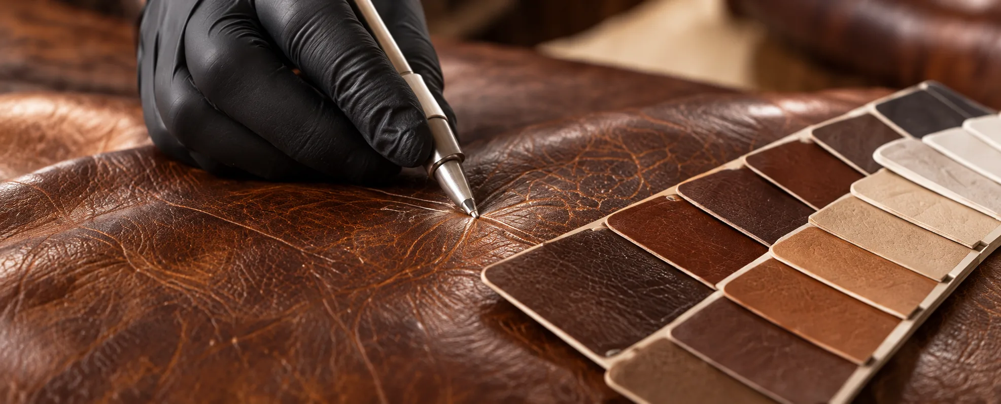 Leather colour matched against a swatch fan