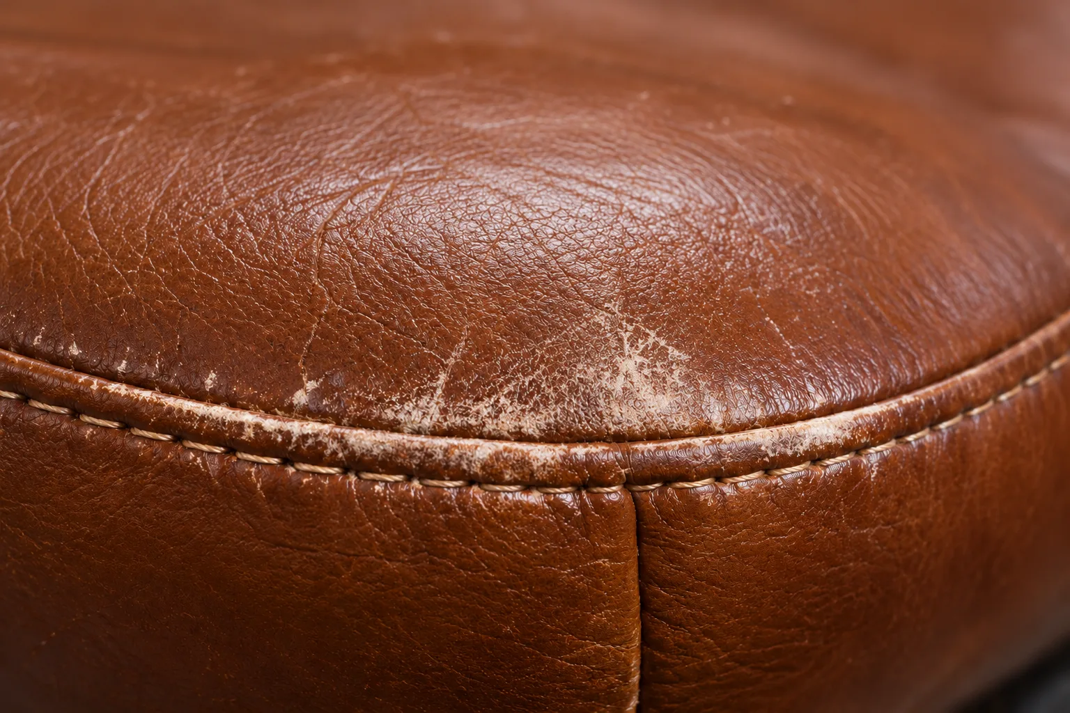 Faded edge on a cognac leather seat