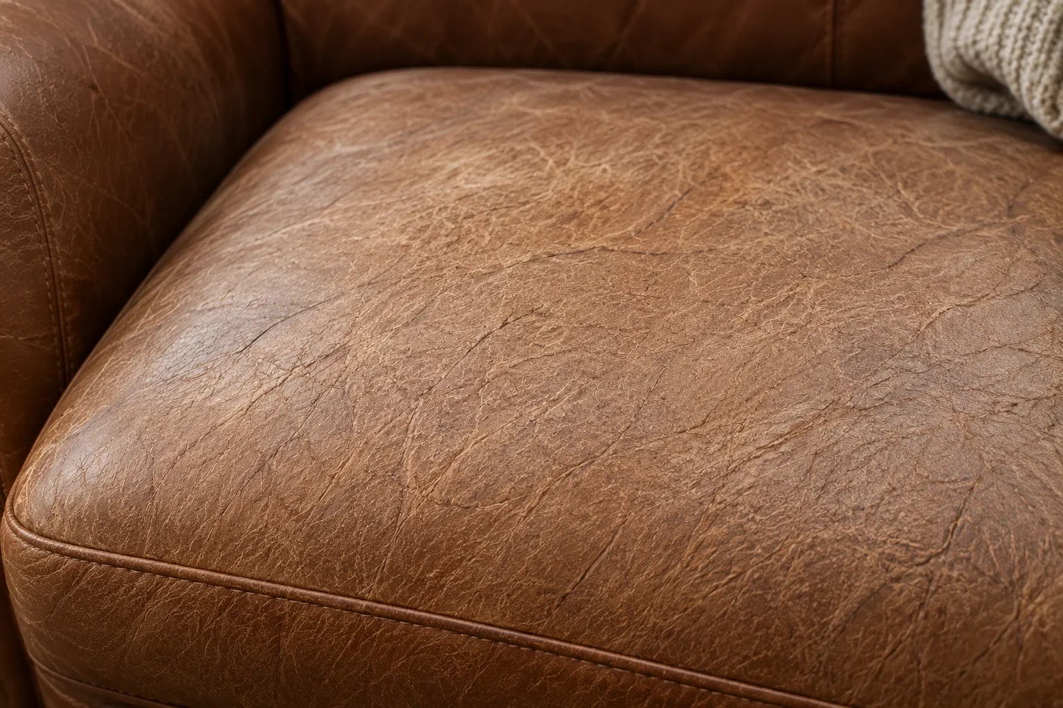 Leather cushion dried out by winter heat