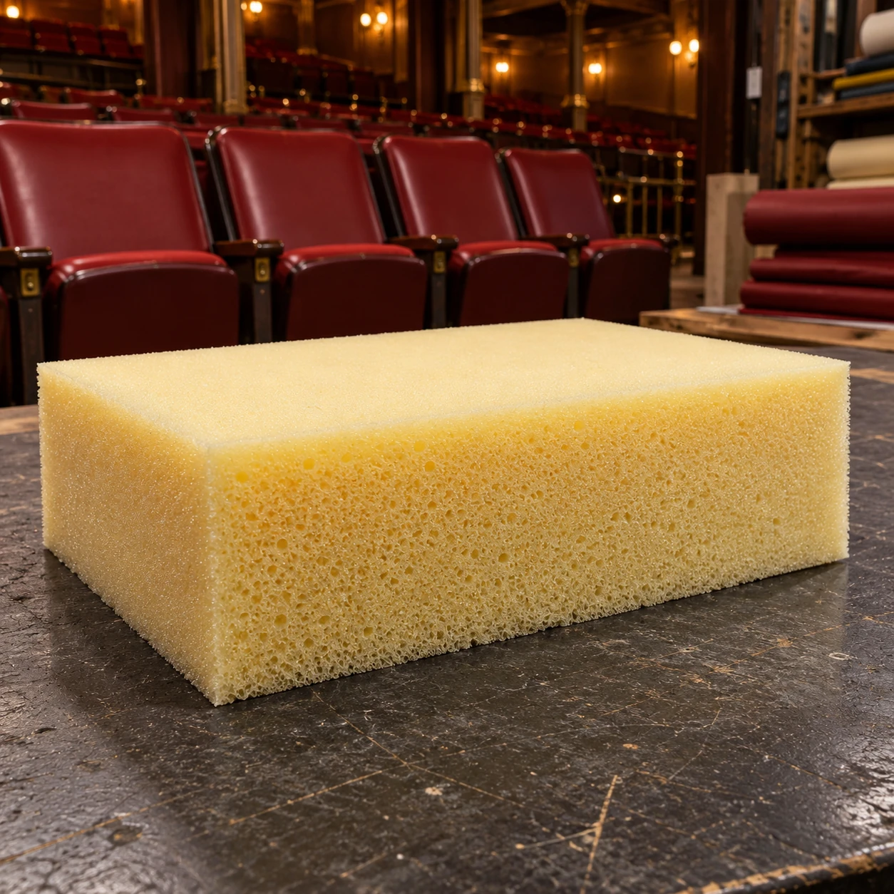 A flame-rated foam sample for venue seating