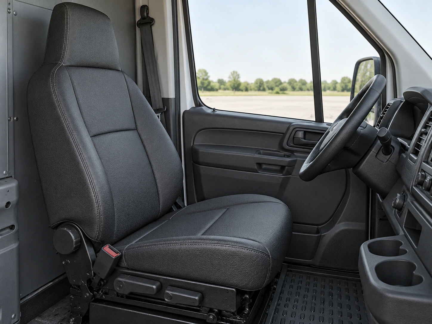A reupholstered driver seat in a fleet vehicle