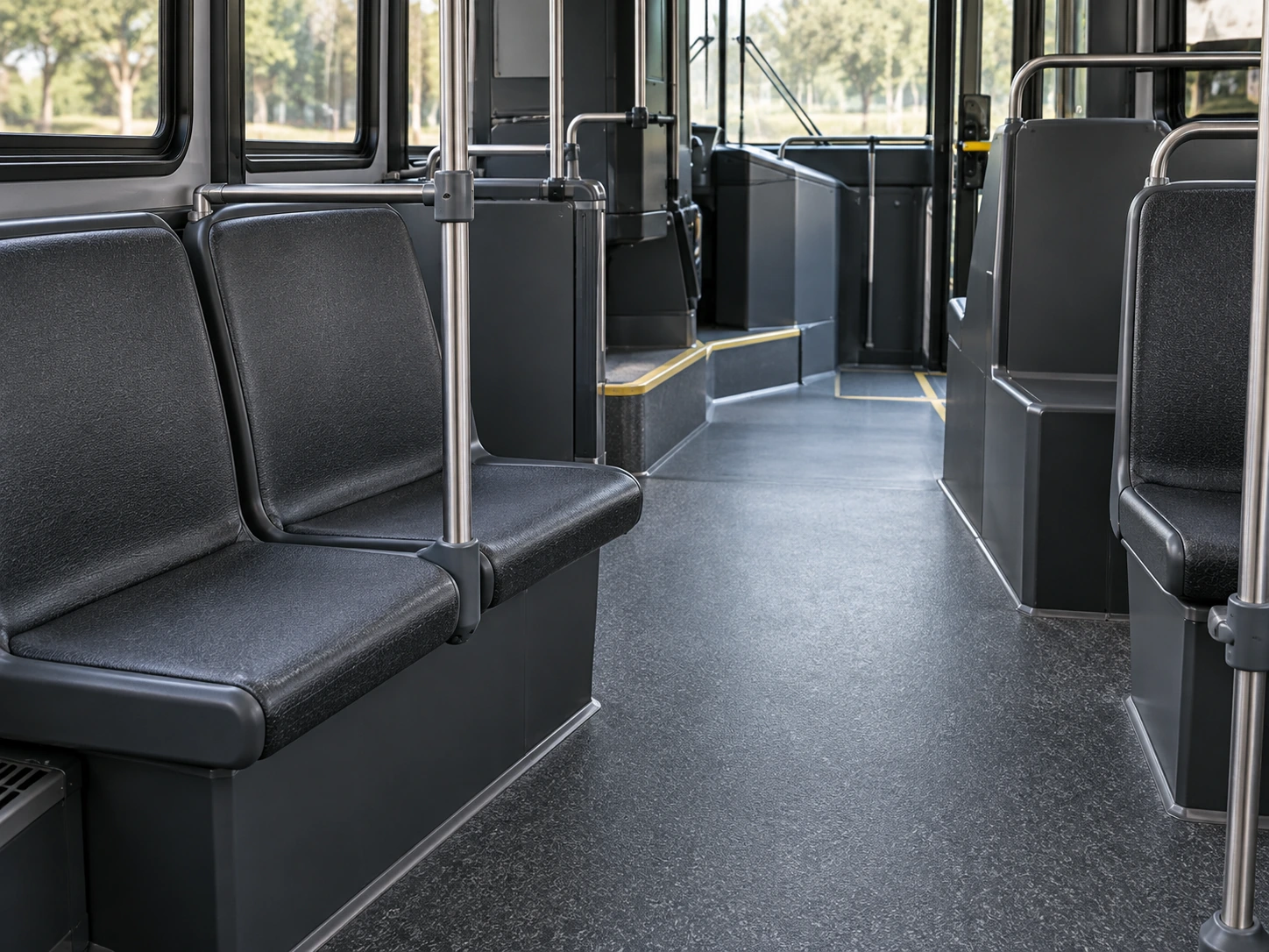 The priority seating area of a transit vehicle
