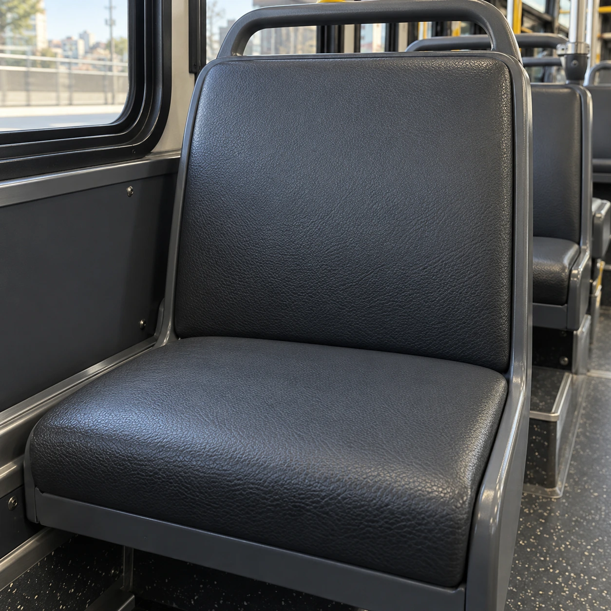 A fleet seat in sound condition with an intact cover
