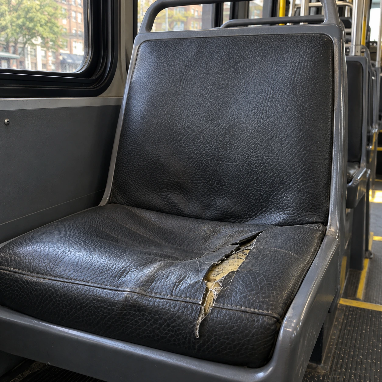 A fleet seat with a split cover and flattened foam