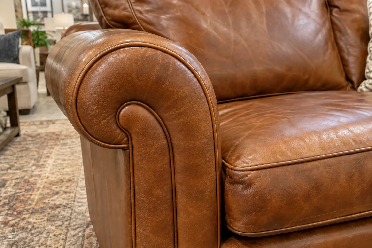 Restored cognac leather arm