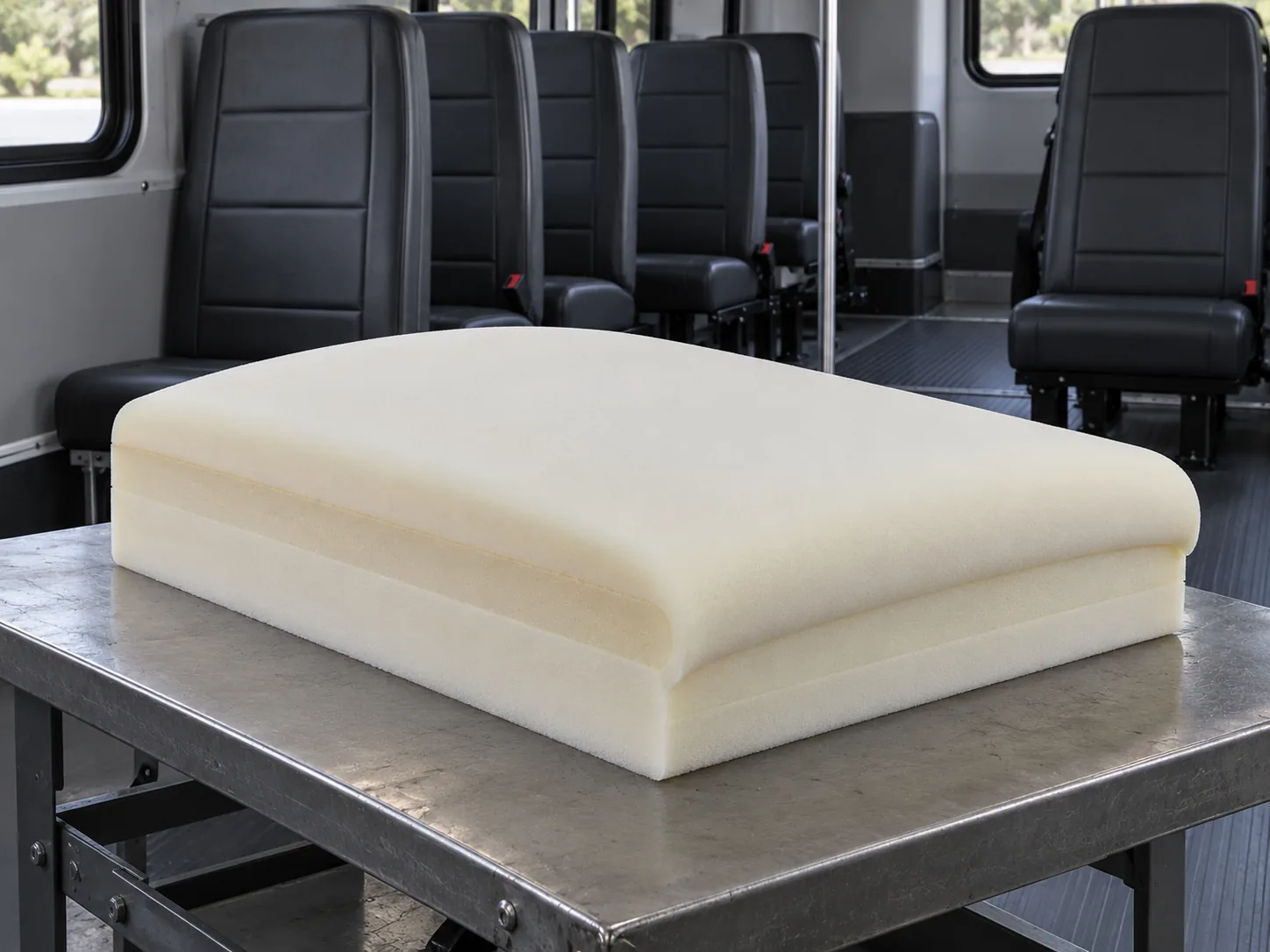 A new foam bun built up in layers with the crown and edge roll in place