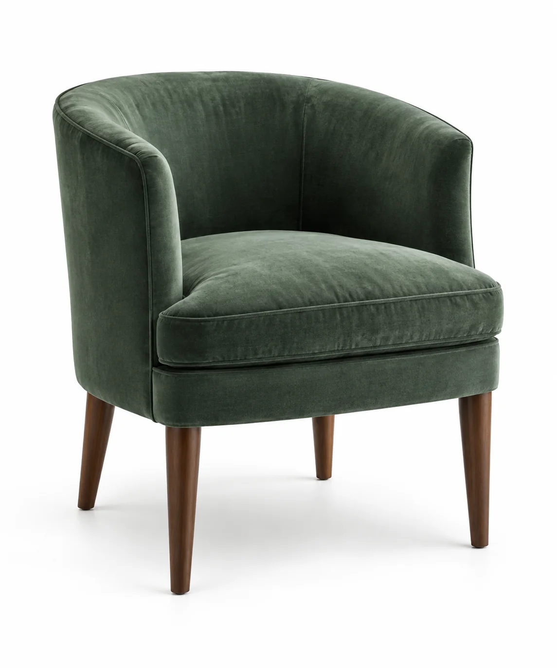 Barrel-back dining chair in forest green velvet