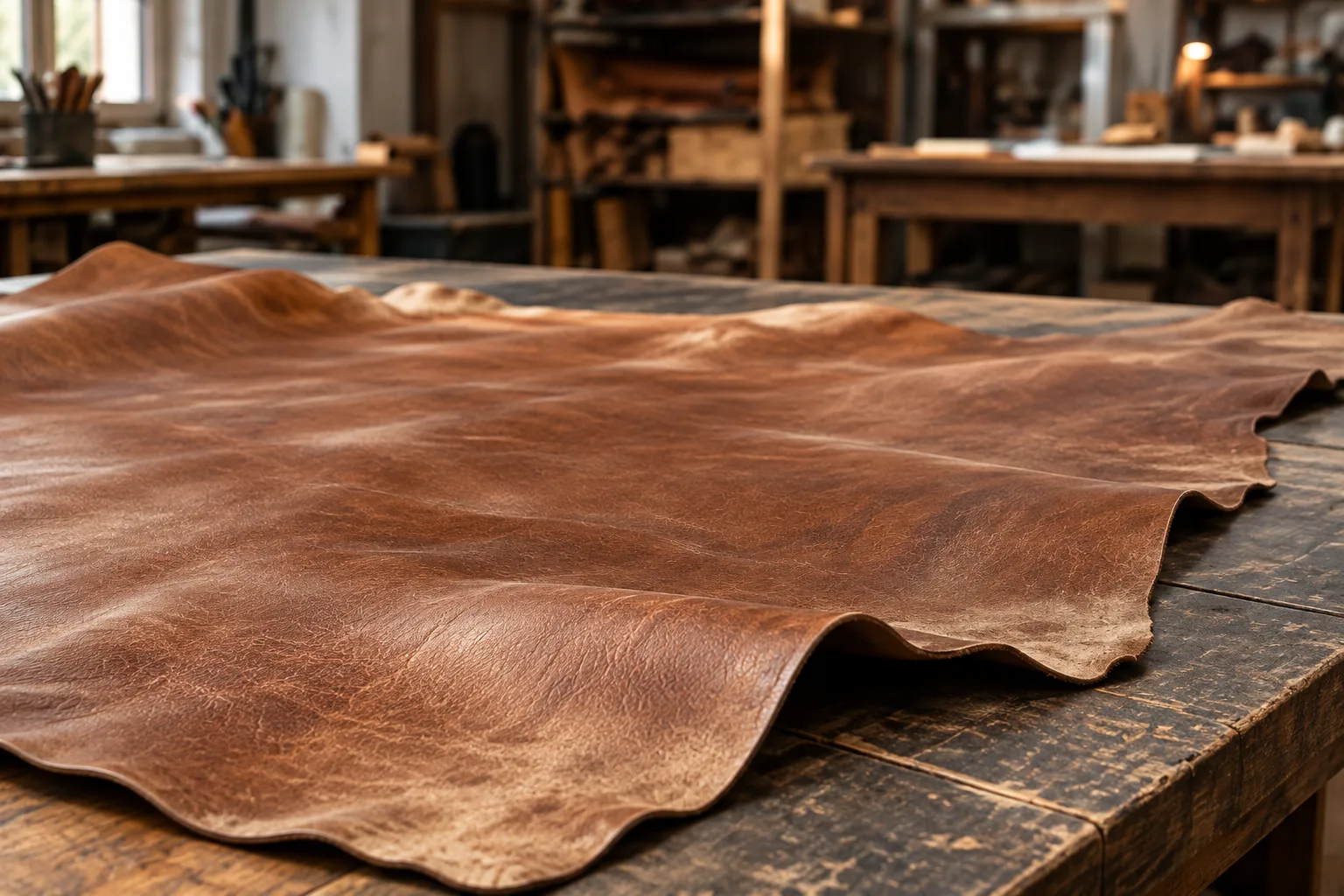 A full leather hide laid out for cutting