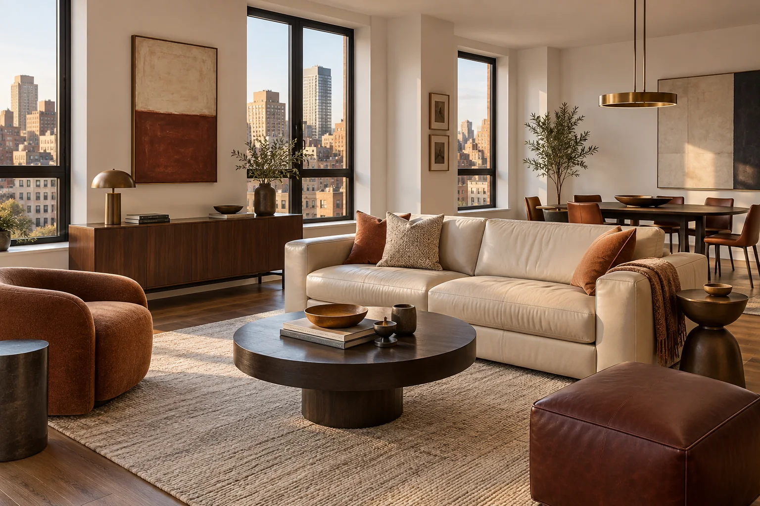 A leather sofa in a furnished apartment unit
