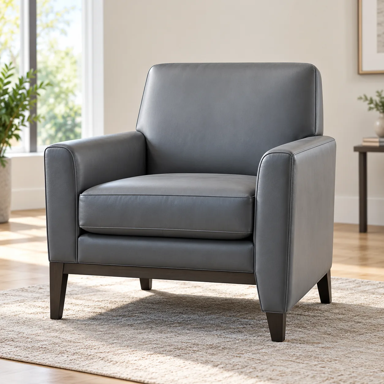 Gray leather armchair assessed between tenancies