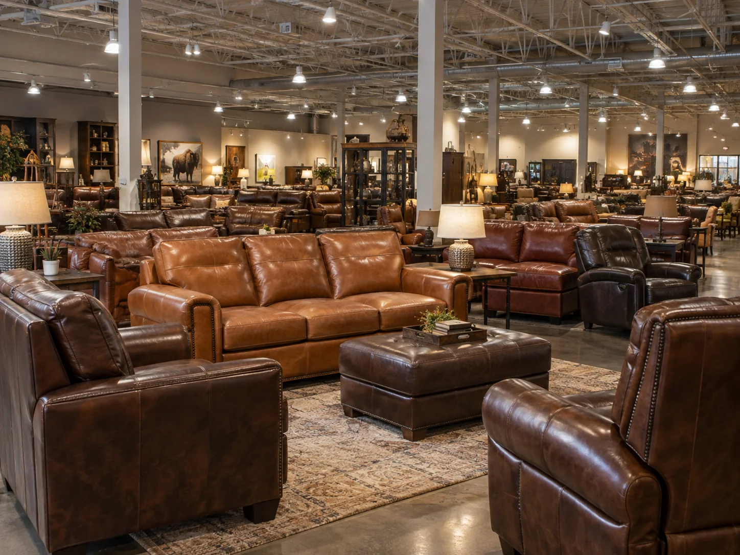 Leather furniture in an outlet and clearance store