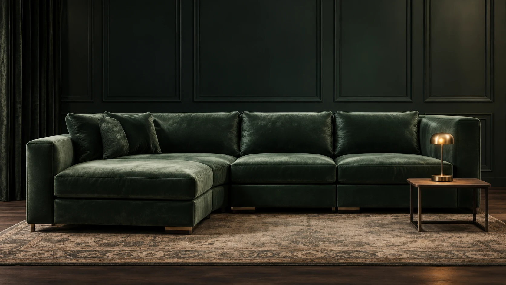 Green leather sectional after full reupholstery