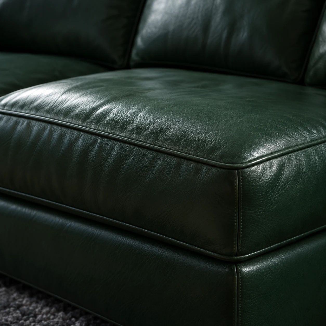 Unused green leather sectional seat, still crisp
