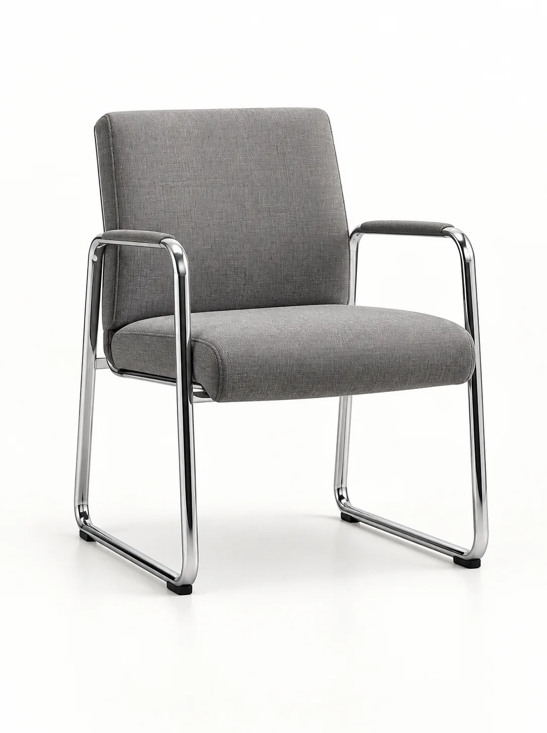 Grey fabric guest chair with a chrome sled frame