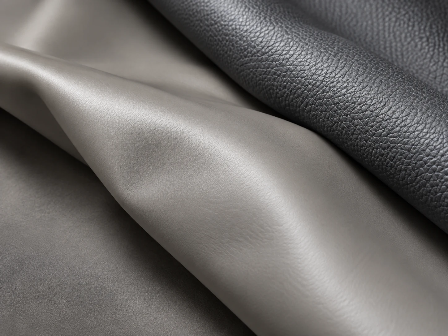 Folded grey hides showing their grain