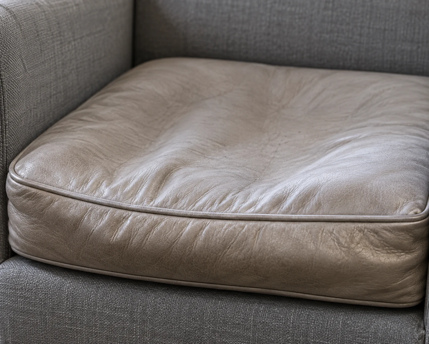 Flattened grey leather seat cushion