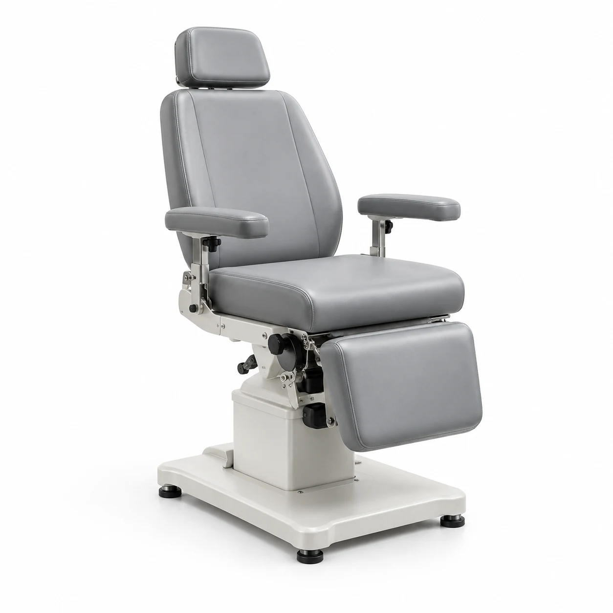 Grey vinyl diagnostic chair with a separate headrest pad