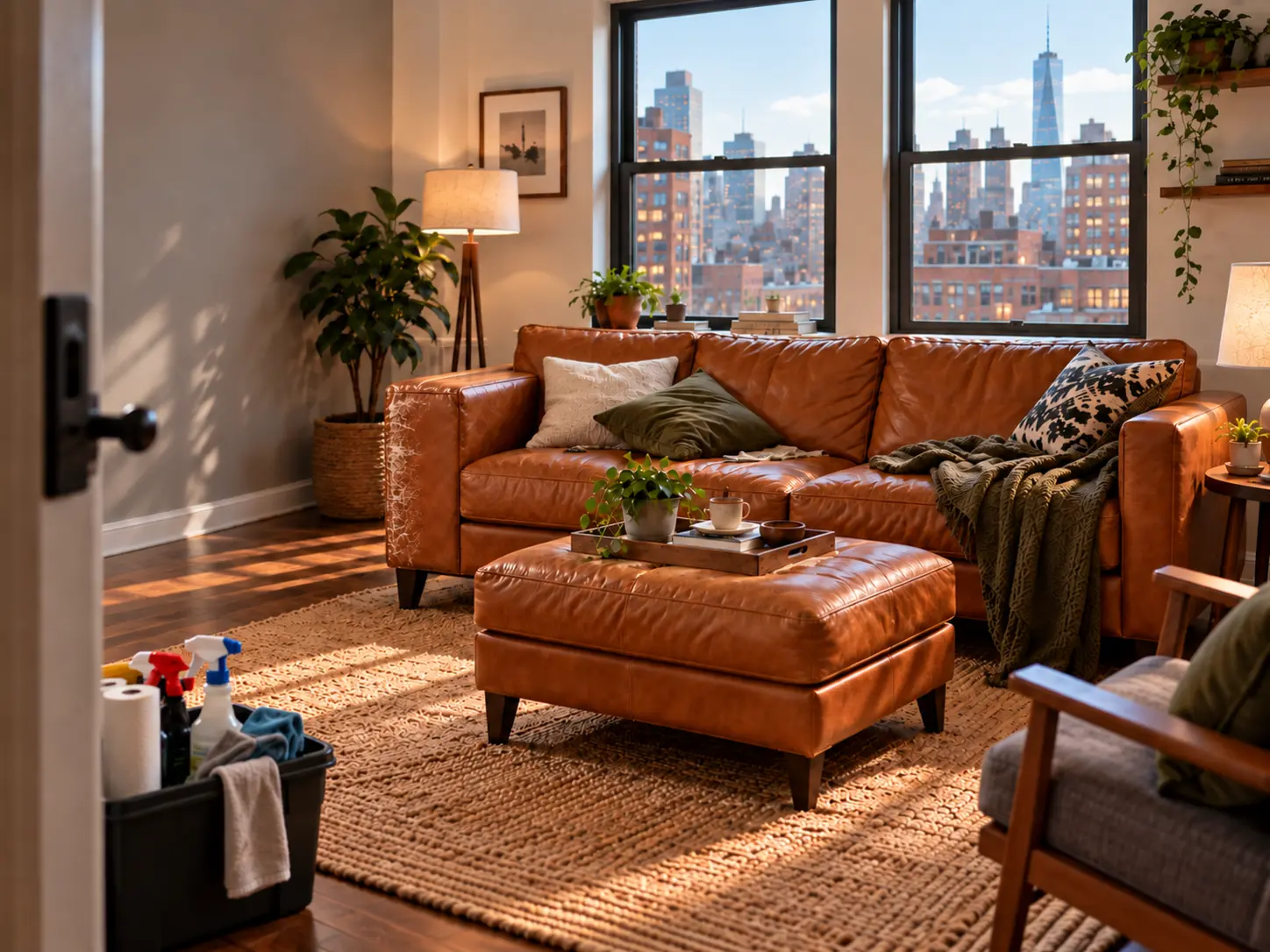 Furnished living room photographed after a stay