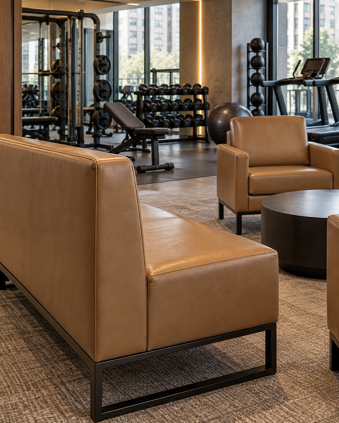 Vinyl seating in a residential gym