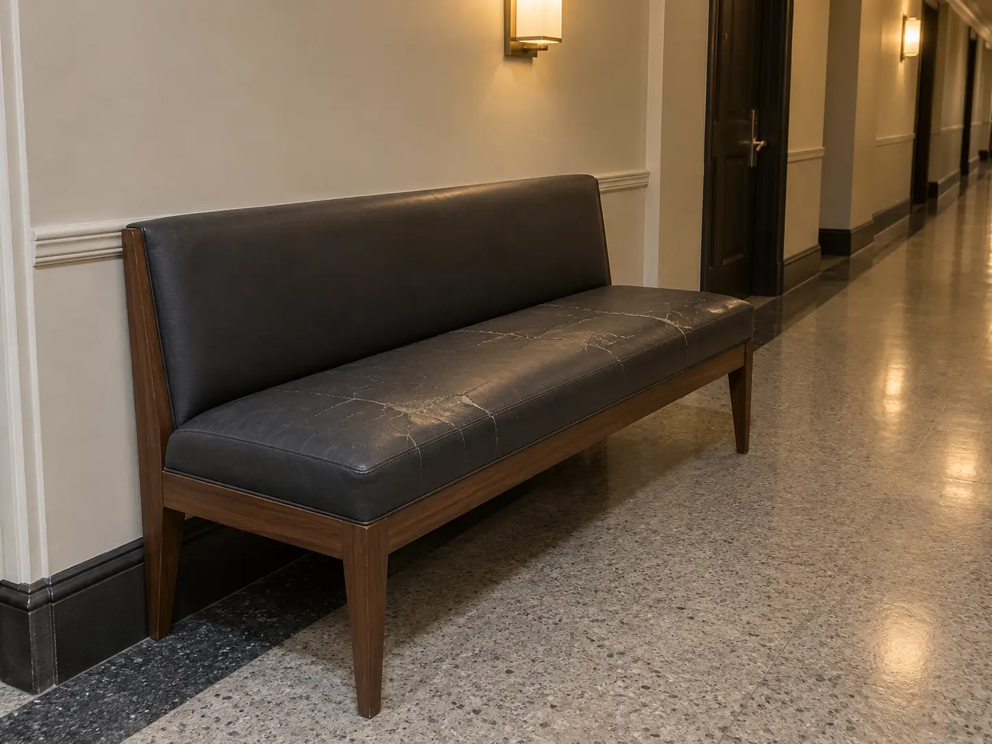 A hallway bench before repair