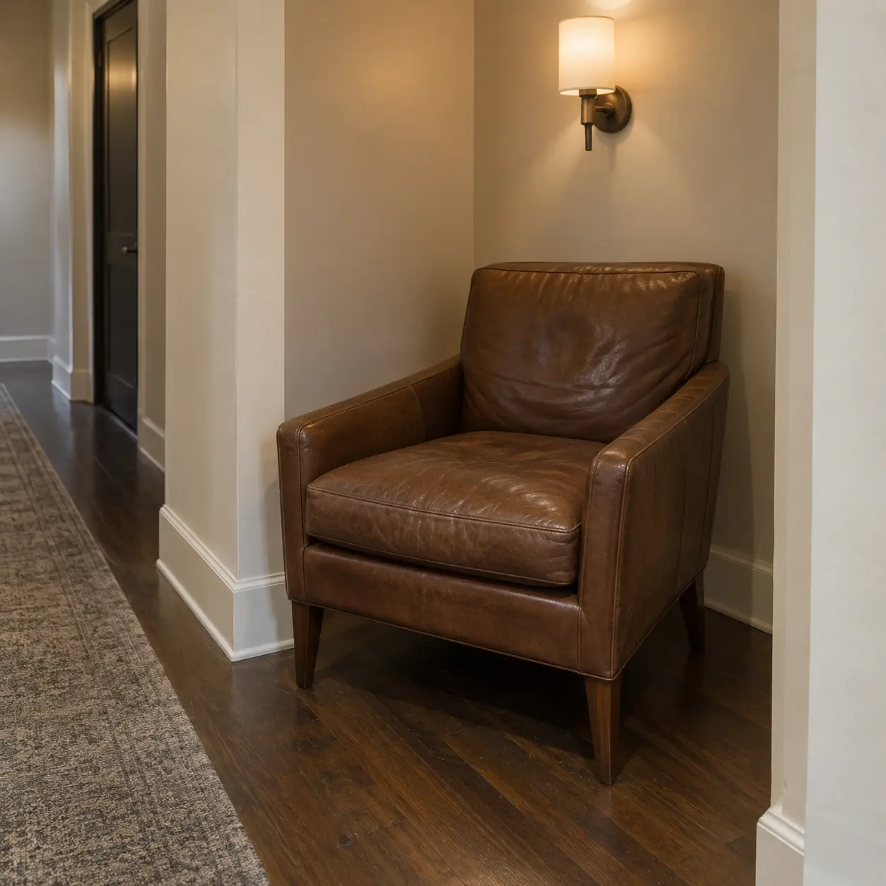 A lounge chair in a hallway niche