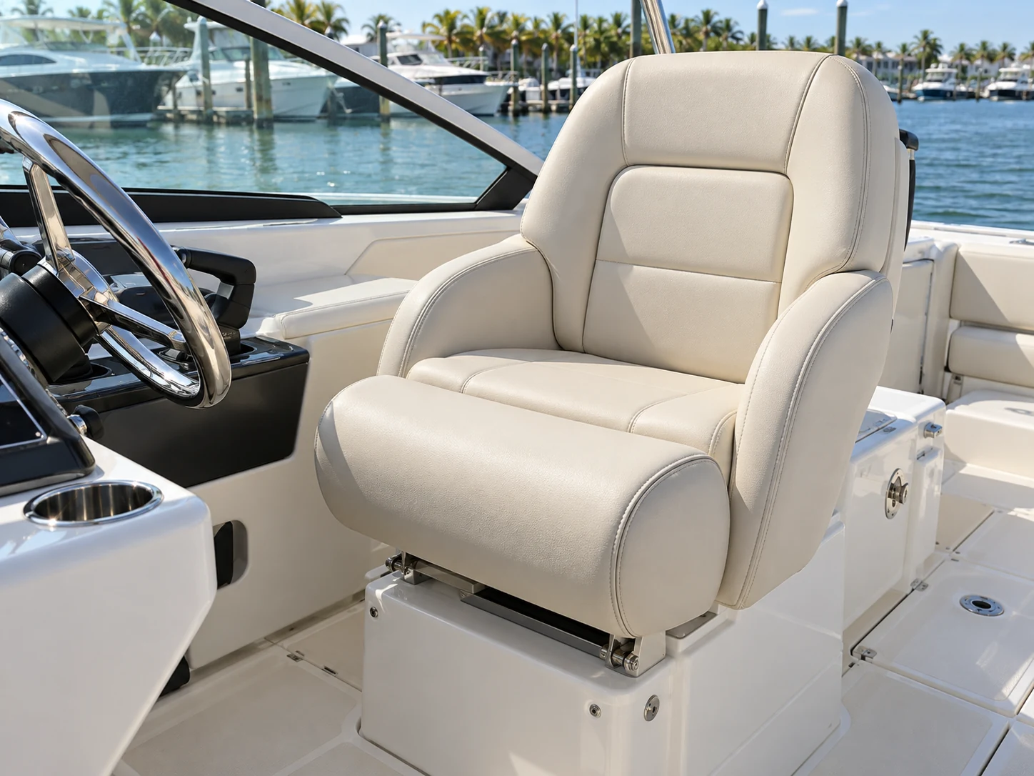 A helm seat cushion on a boat