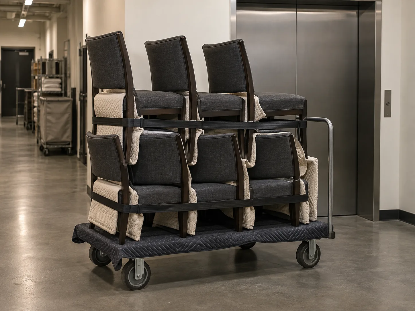Hotel chairs staged on a service cart